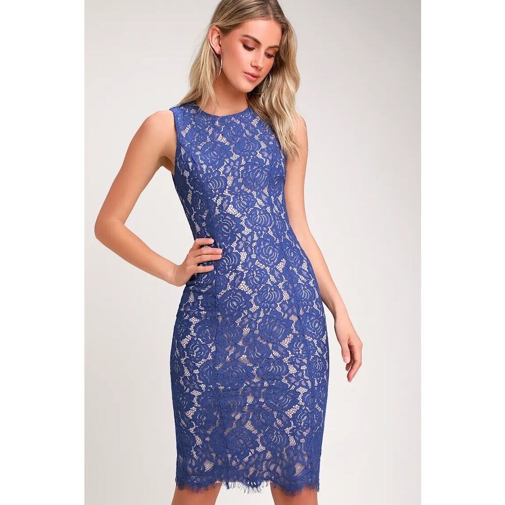 Lulus Corita Royal Blue Lace Sleeveless Midi Dress - Picture 1 of 8